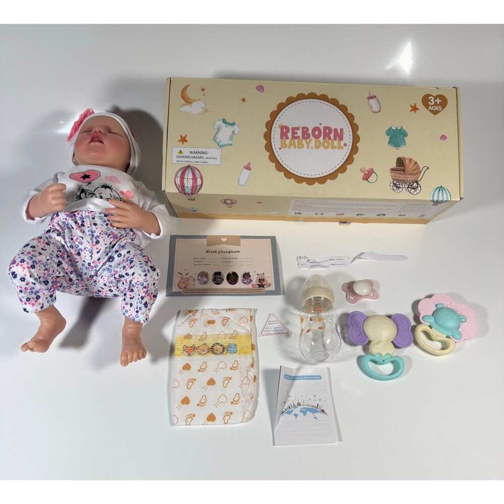Reborn Baby Doll 17” Lifelike Sleeping Realistic Newborn Girl Box Set Complete